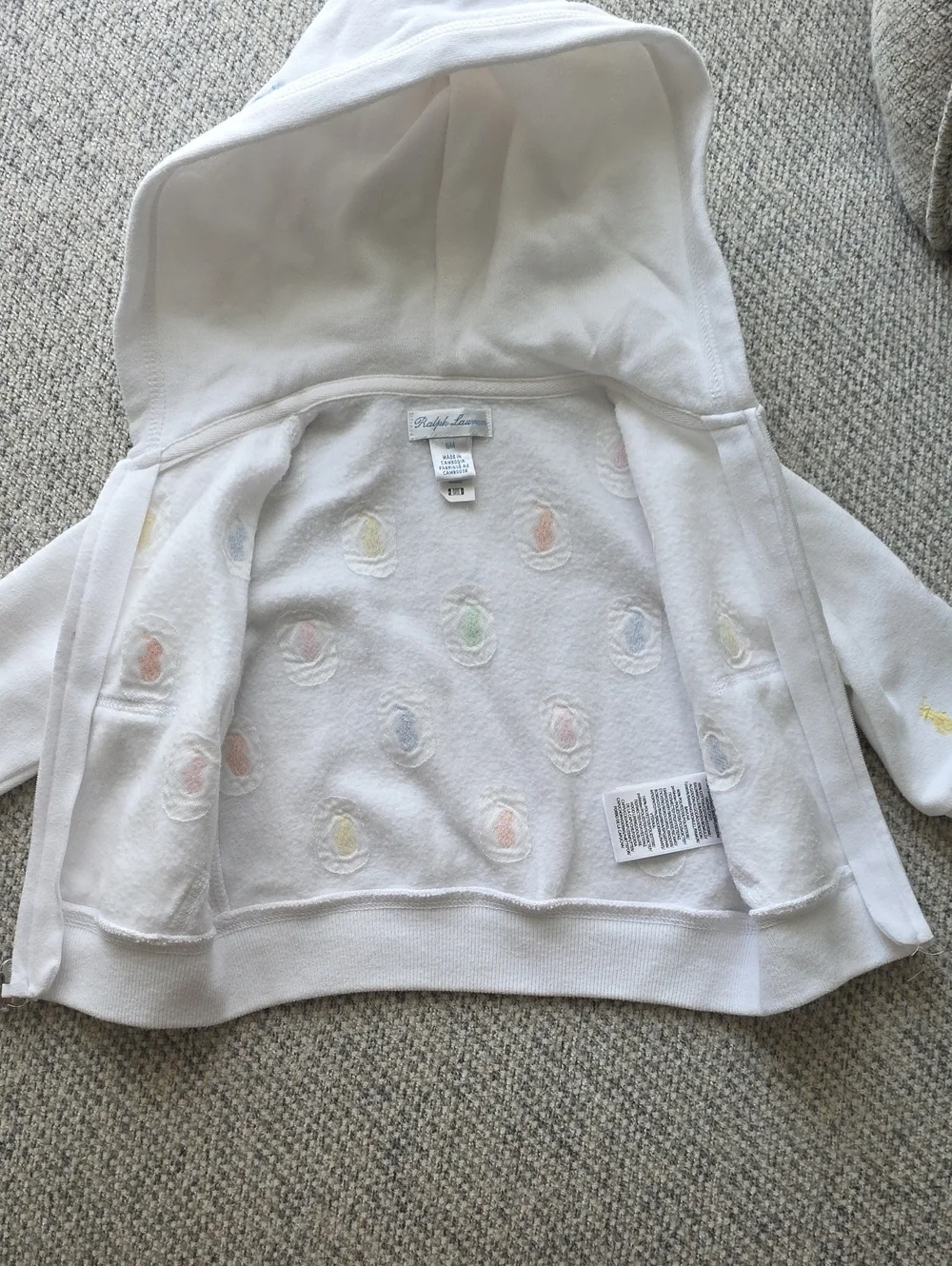 Ralph Lauren White Hooded Zip Sweatshirt with Pastel Pony Embroidery